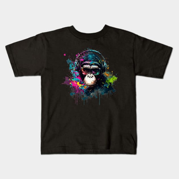 Ink Splash DJ Chimp Kids T-Shirt by Abili-Tees